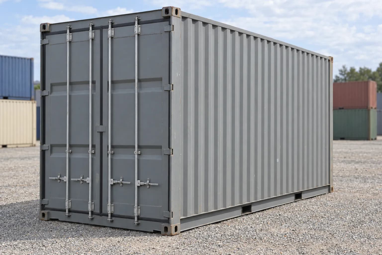 Conteneur 20 pieds High Cube dernier voyage, vue de trois quarts