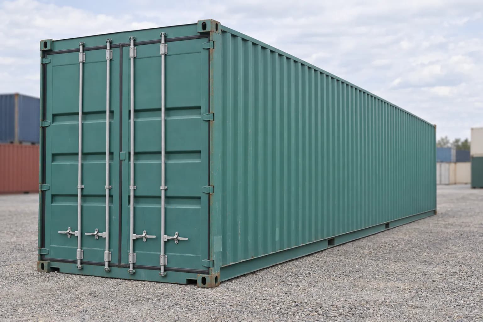 Conteneur 40 pieds High Cube dernier voyage, vue de trois quarts