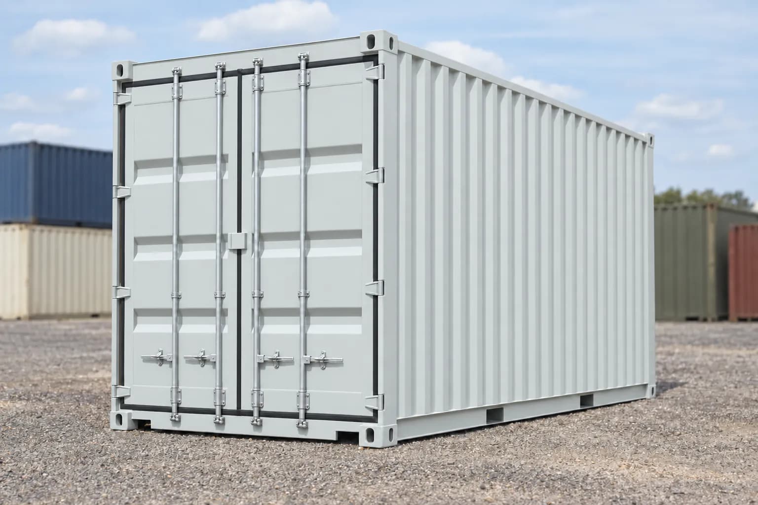 Conteneur 20 pieds High Cube premier voyage gris clair RAL 7035