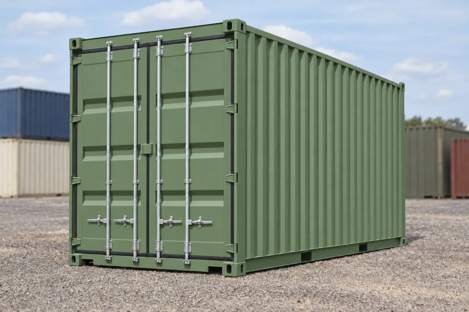 Conteneur 20 pieds High Cube premier voyage vert réséda RAL 6011