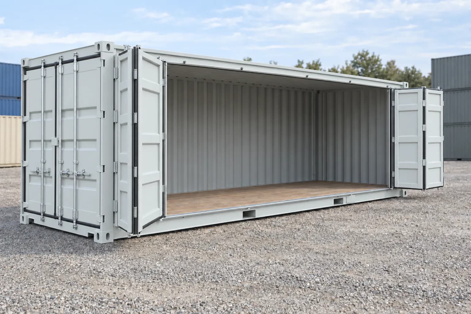 Conteneur 20 pieds Open Side premier voyage gris clair RAL 7035