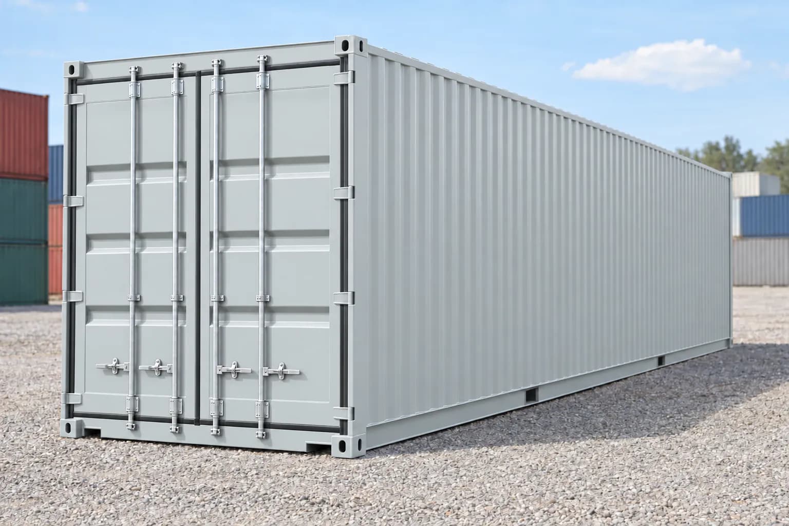 Conteneur 40 pieds High Cube premier voyage gris clair RAL 7035