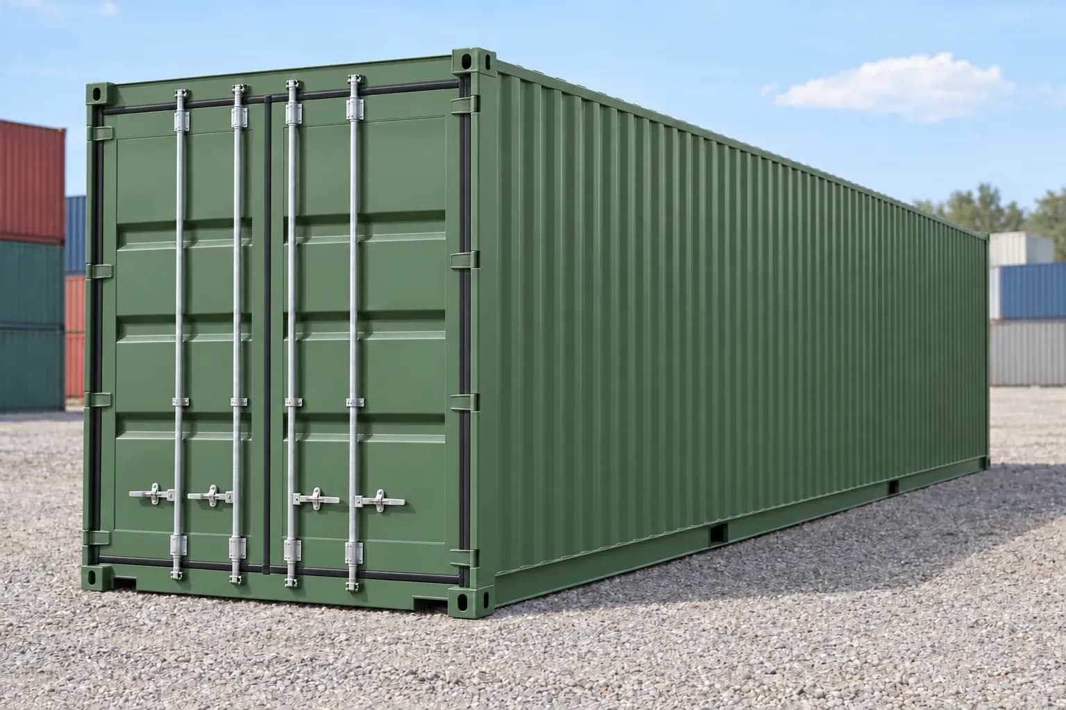 Conteneur 40 pieds High Cube premier voyage vert réséda RAL 6011