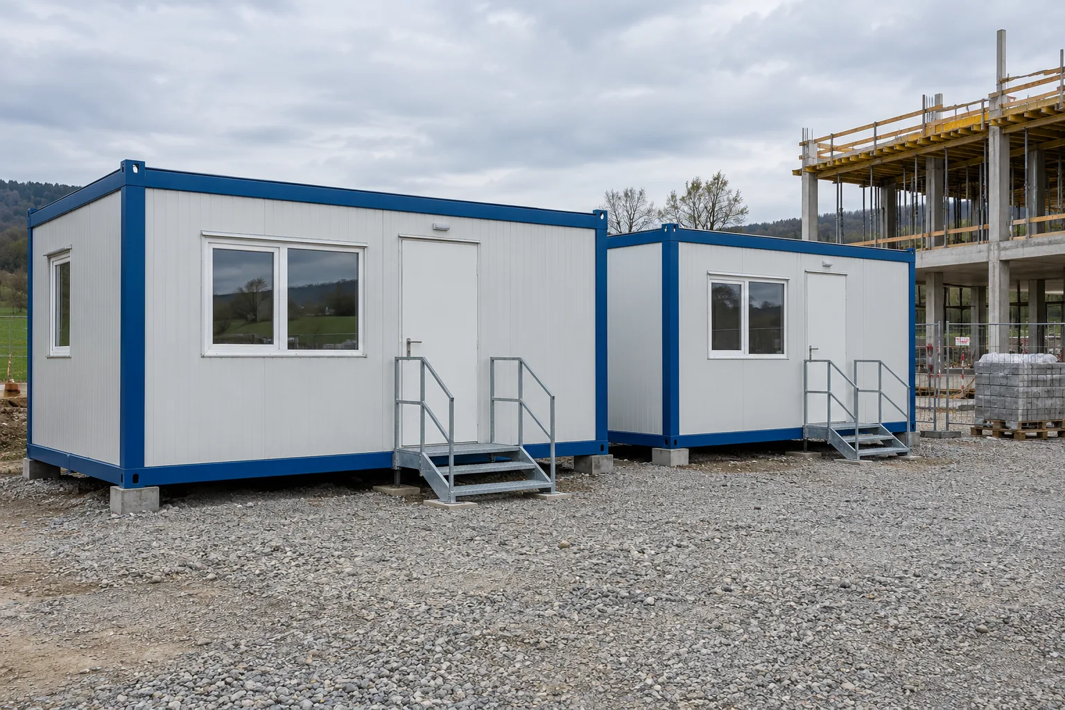 Werfinrichting modules geïnstalleerd nabij een werf