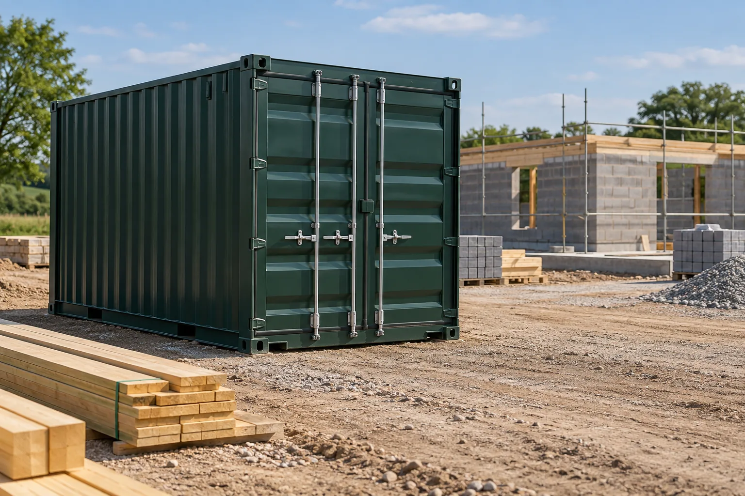 Opslagcontainer op een bouwplaats