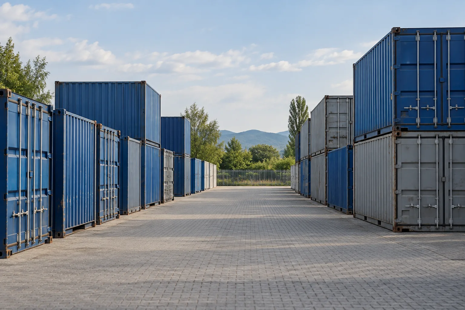 Zeecontainers op een depot met vrije toegang